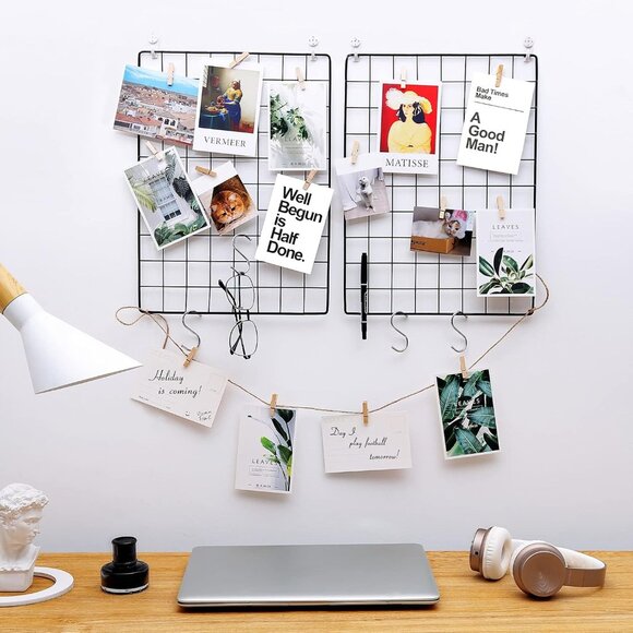 Wall Grid for Photo, Metal Wall Grid Panel, DIY Wire Photo Hanging Display, Set - Picture 2 of 8